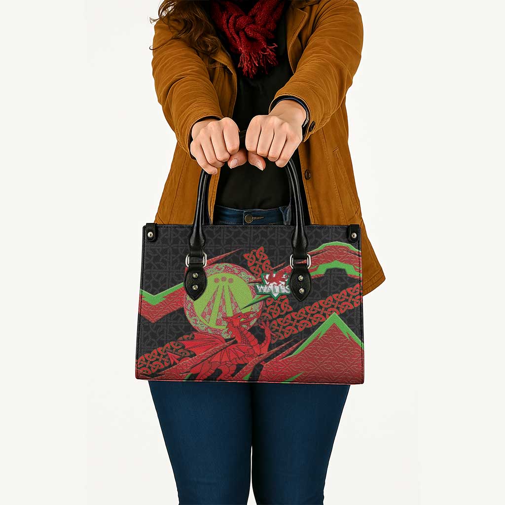 Welsh Celtic-Awen Leather Bag Wales Y Ddraig Goch with Celtic Knot Sporty - Wonder Print Shop