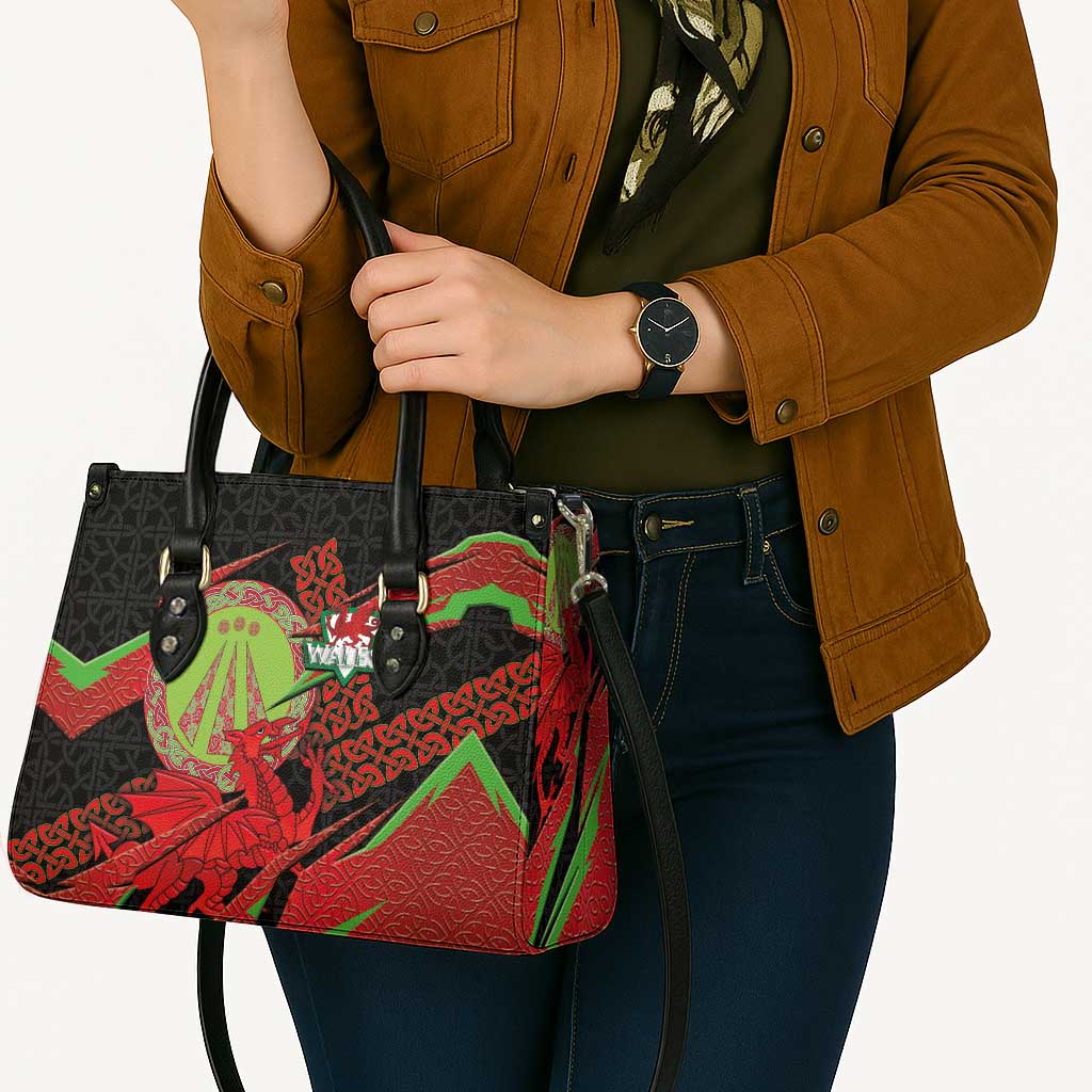 Welsh Celtic-Awen Leather Bag Wales Y Ddraig Goch with Celtic Knot Sporty - Wonder Print Shop
