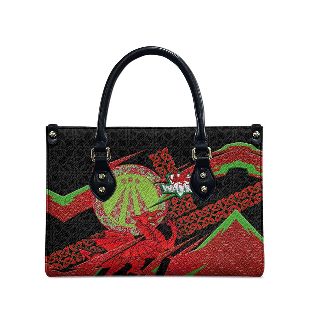 Welsh Celtic-Awen Leather Bag Wales Y Ddraig Goch with Celtic Knot Sporty - Wonder Print Shop