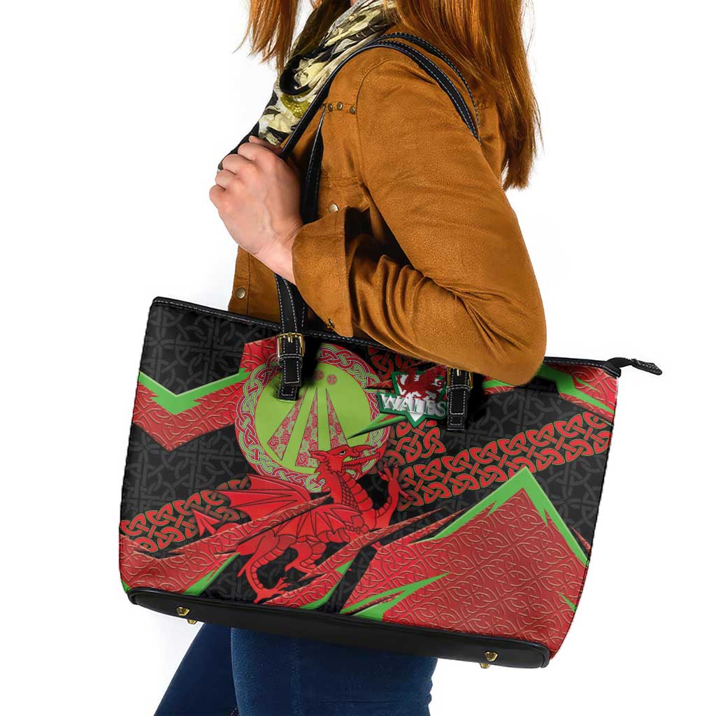 Welsh Celtic-Awen Leather Tote Bag Wales Y Ddraig Goch with Celtic Knot Sporty - Wonder Print Shop