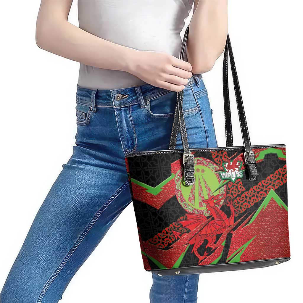 Welsh Celtic-Awen Leather Tote Bag Wales Y Ddraig Goch with Celtic Knot Sporty - Wonder Print Shop