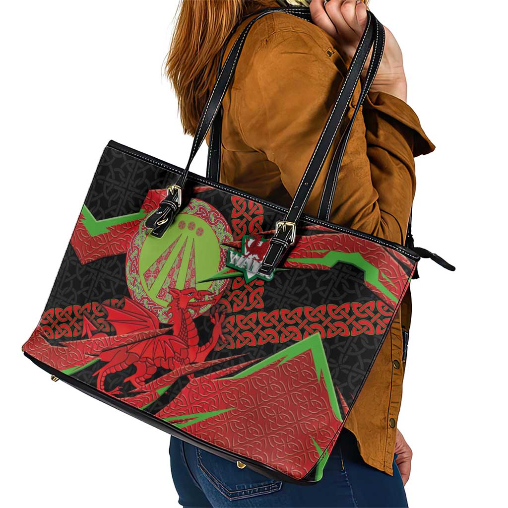 Welsh Celtic-Awen Leather Tote Bag Wales Y Ddraig Goch with Celtic Knot Sporty - Wonder Print Shop