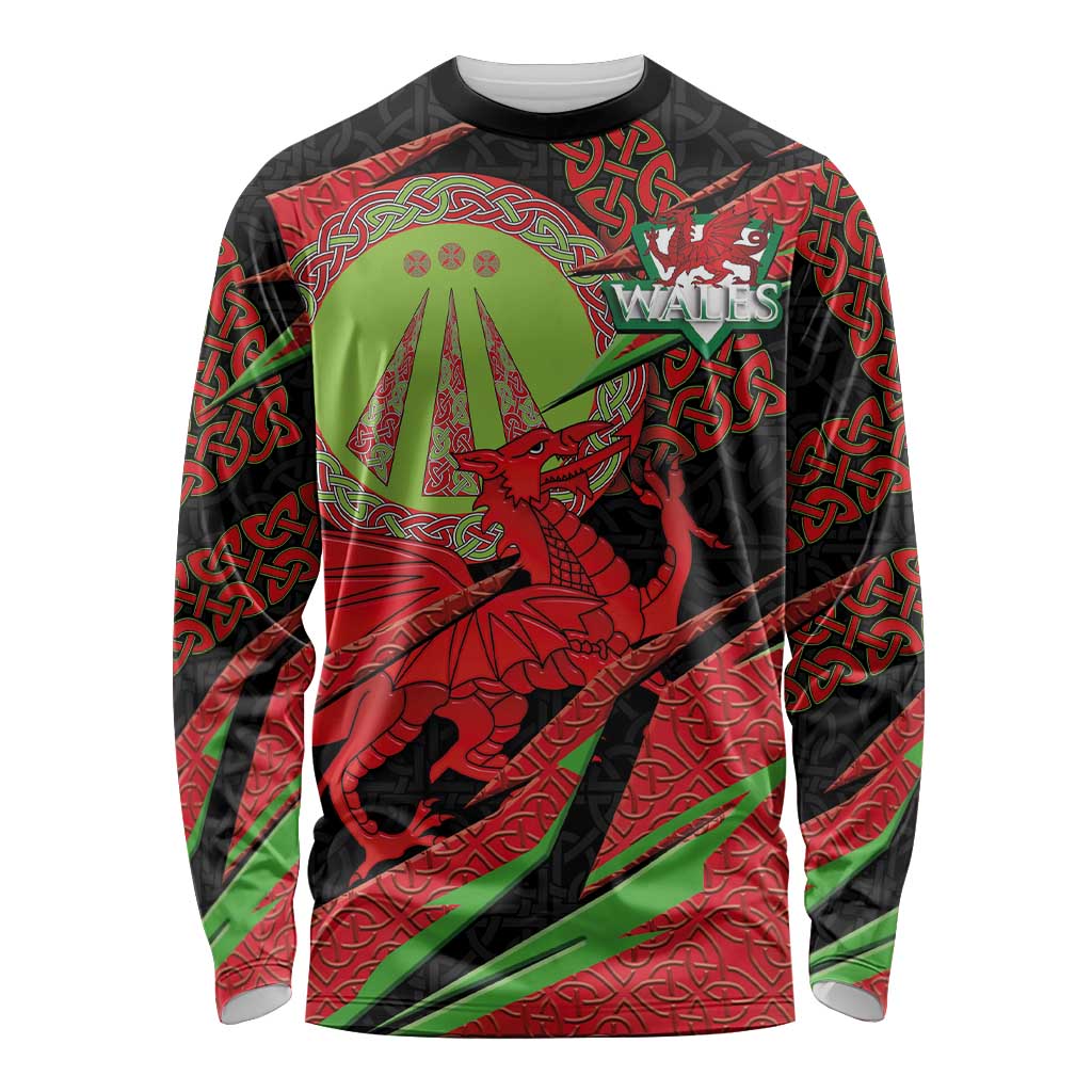 Welsh Celtic-Awen Long Sleeve Shirt Wales Y Ddraig Goch with Celtic Knot Sporty - Wonder Print Shop