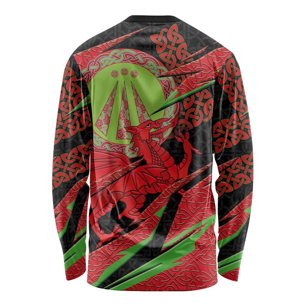 Welsh Celtic-Awen Long Sleeve Shirt Wales Y Ddraig Goch with Celtic Knot Sporty - Wonder Print Shop
