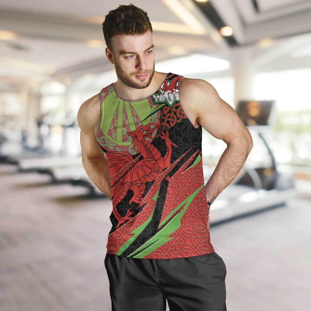 Welsh Celtic-Awen Men Tank Top Wales Y Ddraig Goch with Celtic Knot Sporty - Wonder Print Shop