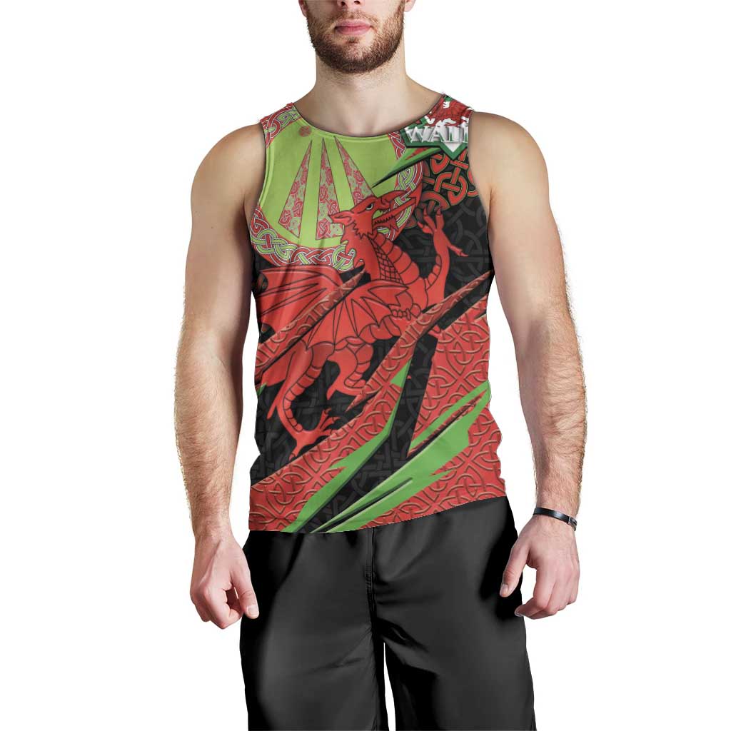 Welsh Celtic-Awen Men Tank Top Wales Y Ddraig Goch with Celtic Knot Sporty - Wonder Print Shop