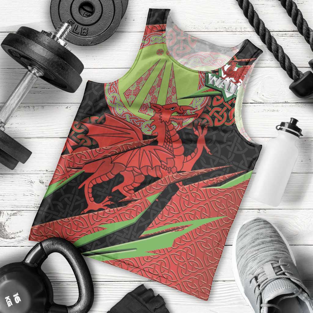 Welsh Celtic-Awen Men Tank Top Wales Y Ddraig Goch with Celtic Knot Sporty - Wonder Print Shop