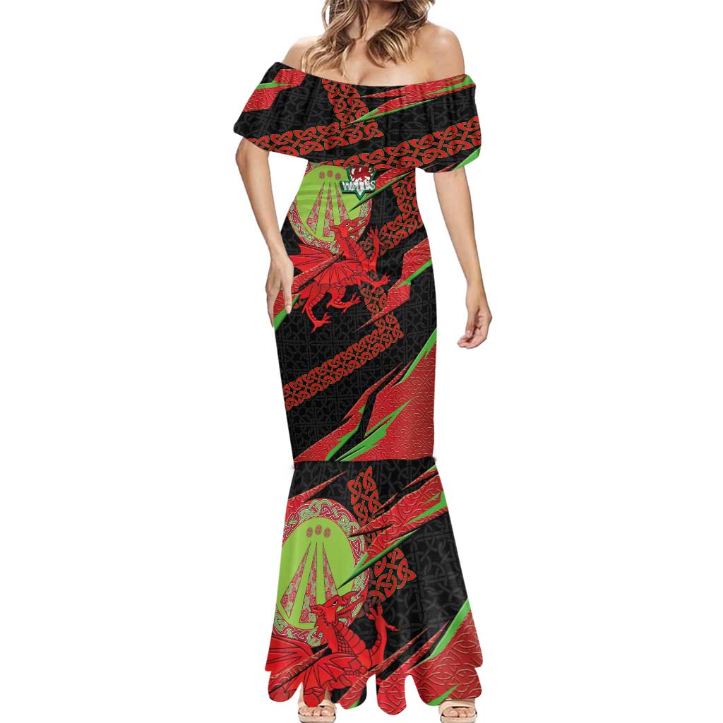 Welsh Celtic-Awen Mermaid Dress Wales Y Ddraig Goch with Celtic Knot Sporty - Wonder Print Shop