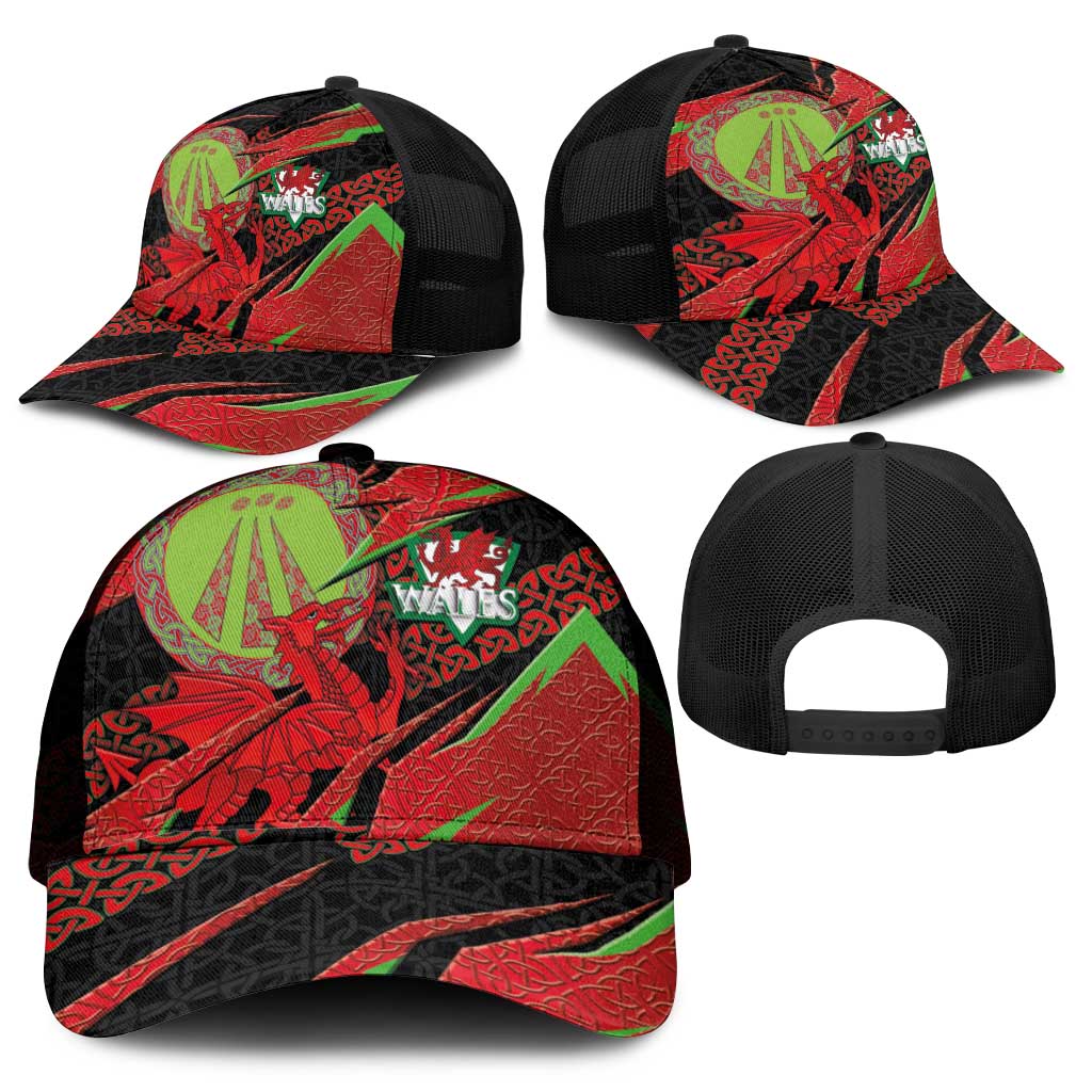 Welsh Celtic-Awen Mesh Trucker Cap Wales Y Ddraig Goch with Celtic Knot Sporty - Wonder Print Shop