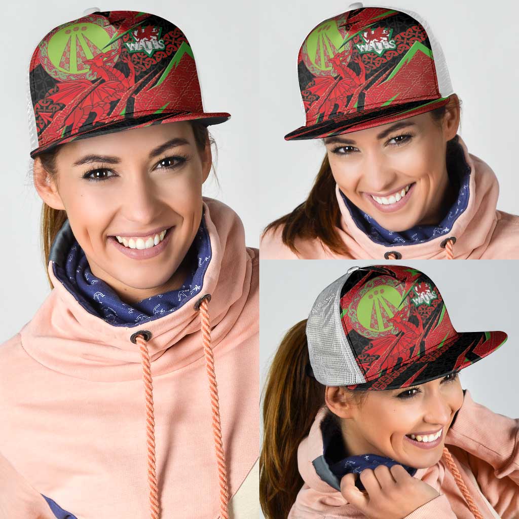 Welsh Celtic-Awen Mesh Trucker Cap Wales Y Ddraig Goch with Celtic Knot Sporty - Wonder Print Shop