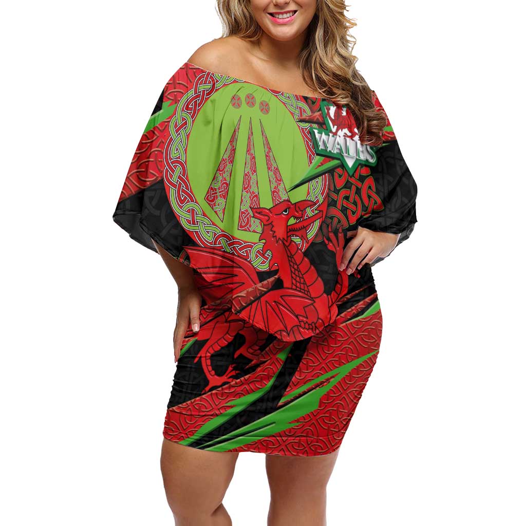 Welsh Celtic-Awen Off Shoulder Short Dress Wales Y Ddraig Goch with Celtic Knot Sporty - Wonder Print Shop