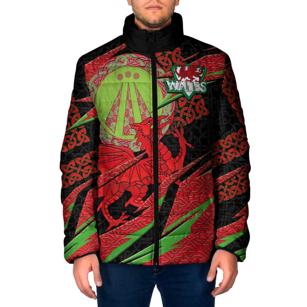 Welsh Celtic-Awen Padded Jacket Wales Y Ddraig Goch with Celtic Knot Sporty - Wonder Print Shop