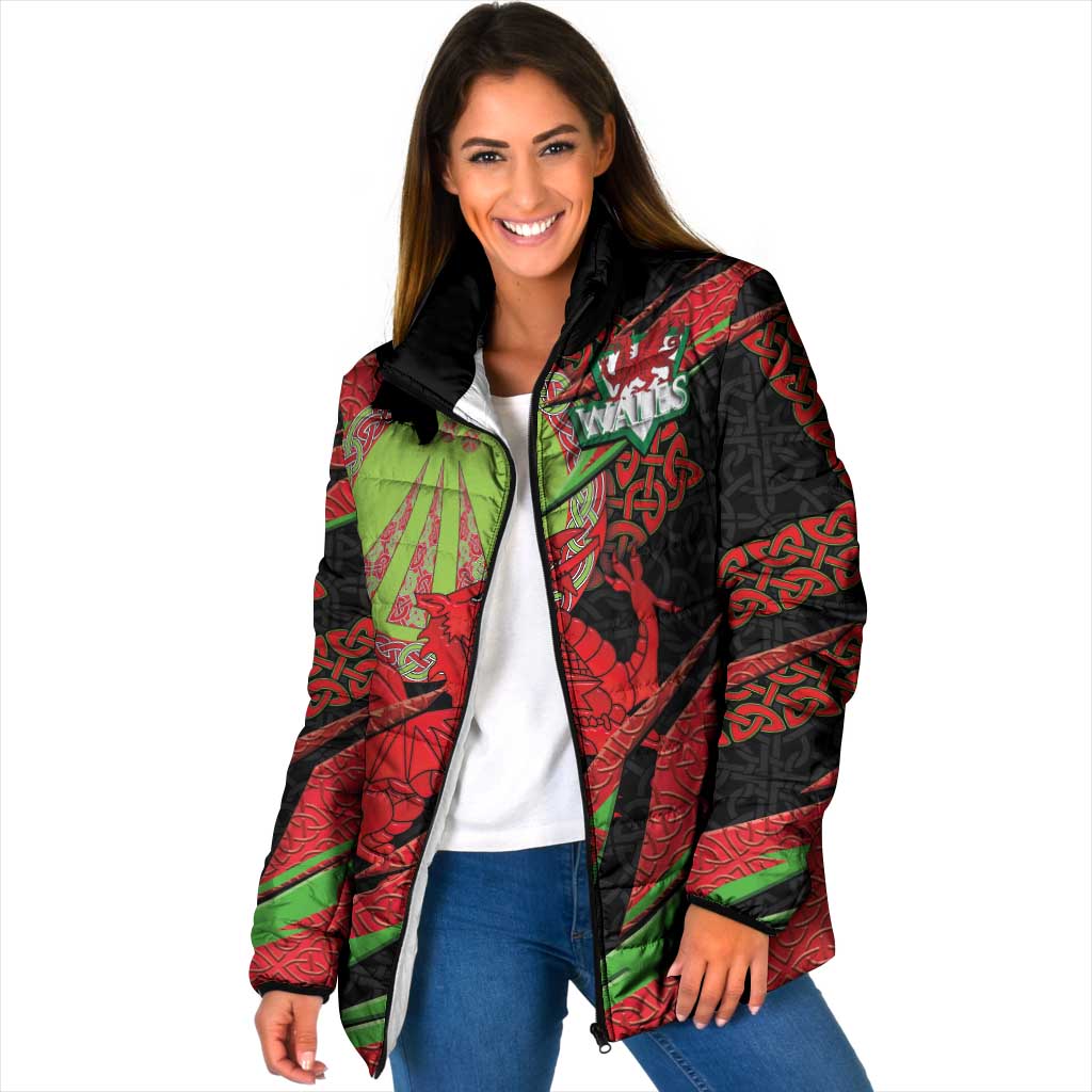 Welsh Celtic-Awen Padded Jacket Wales Y Ddraig Goch with Celtic Knot Sporty - Wonder Print Shop