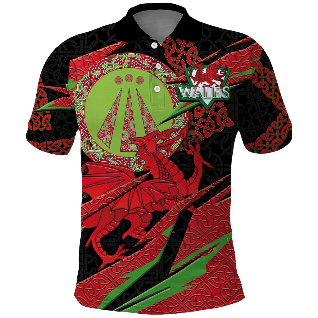 Welsh Celtic-Awen Polo Shirt Wales Y Ddraig Goch with Celtic Knot Sporty - Wonder Print Shop