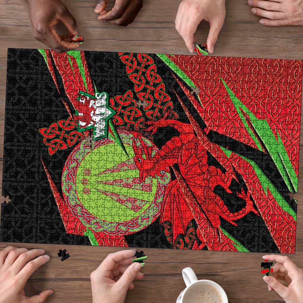 Welsh Celtic-Awen Puzzle Wales Y Ddraig Goch with Celtic Knot Sporty - Wonder Print Shop