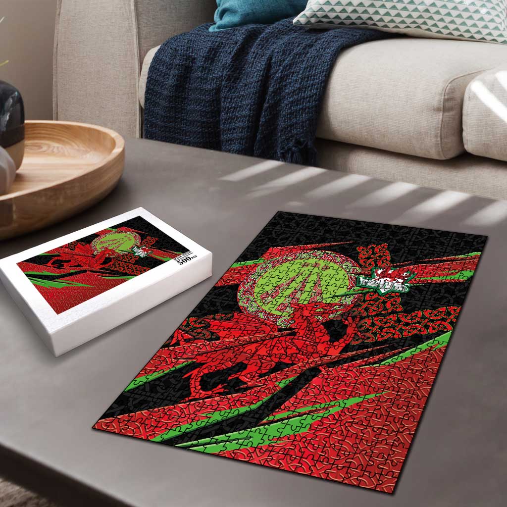 Welsh Celtic-Awen Puzzle Wales Y Ddraig Goch with Celtic Knot Sporty - Wonder Print Shop