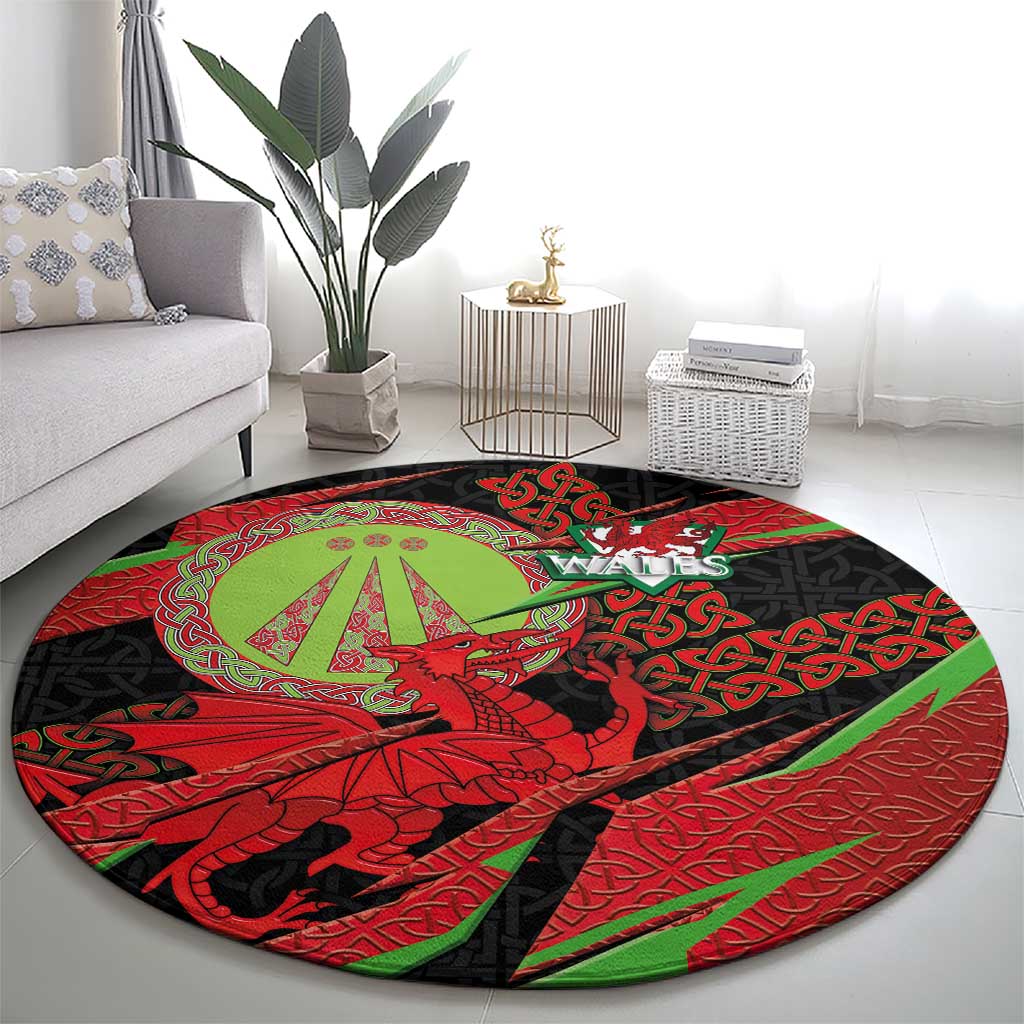 Welsh Celtic-Awen Round Carpet Wales Y Ddraig Goch with Celtic Knot Sporty - Wonder Print Shop