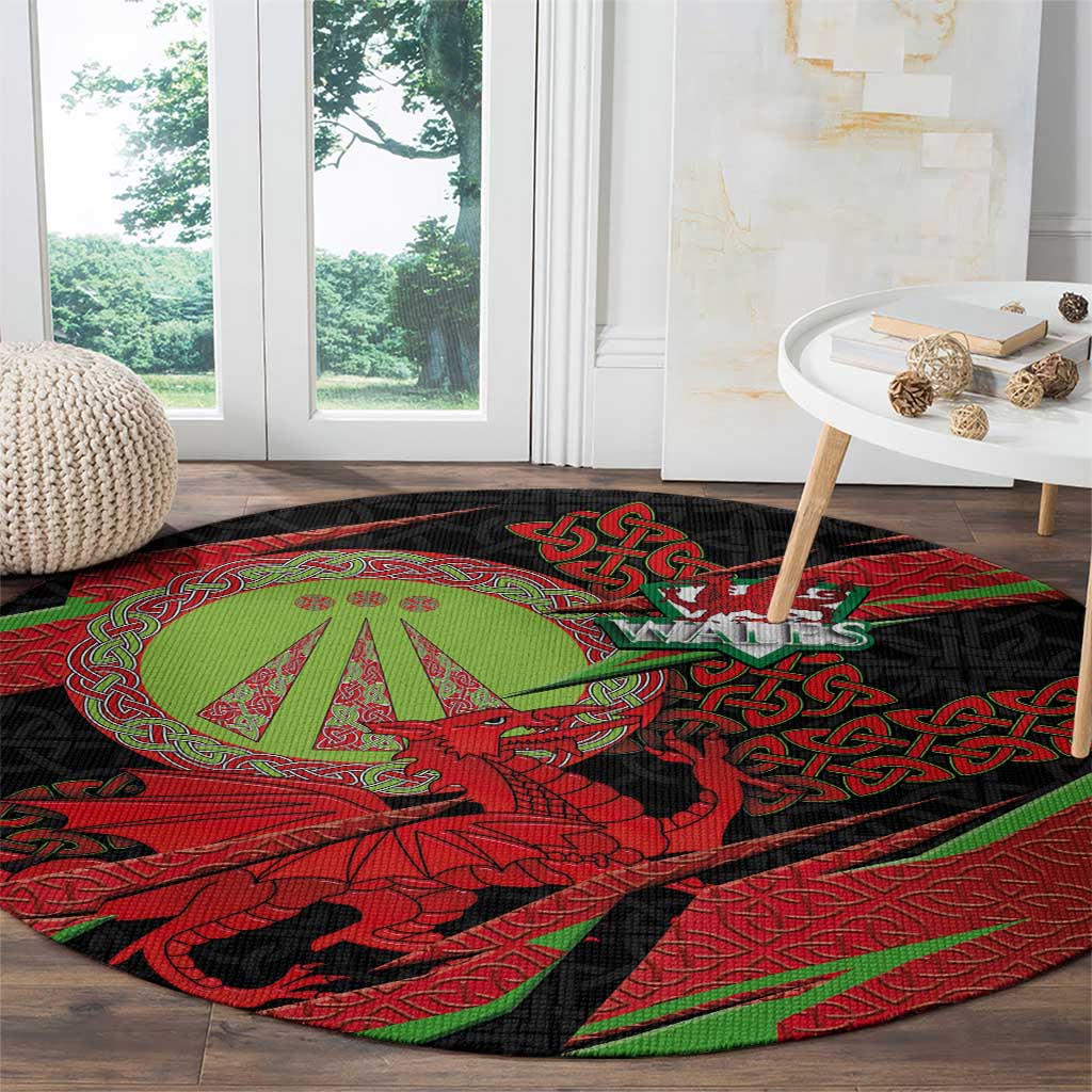 Welsh Celtic-Awen Round Carpet Wales Y Ddraig Goch with Celtic Knot Sporty - Wonder Print Shop