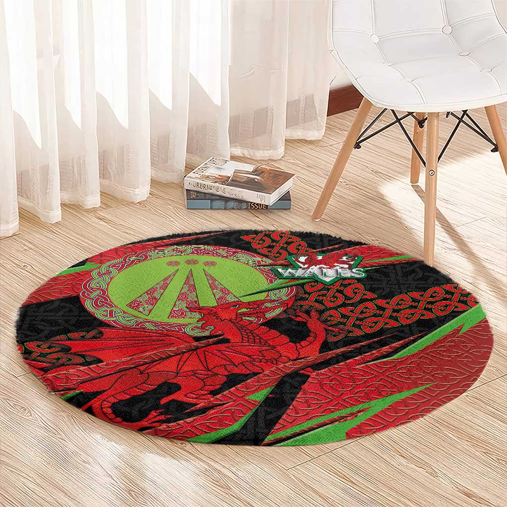 Welsh Celtic-Awen Round Carpet Wales Y Ddraig Goch with Celtic Knot Sporty - Wonder Print Shop