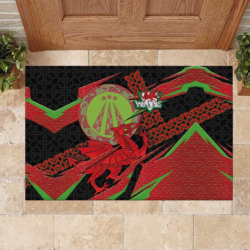 Welsh Celtic-Awen Rubber Doormat Wales Y Ddraig Goch with Celtic Knot Sporty - Wonder Print Shop