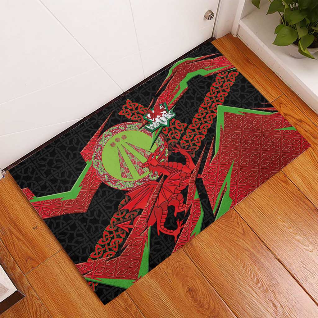 Welsh Celtic-Awen Rubber Doormat Wales Y Ddraig Goch with Celtic Knot Sporty - Wonder Print Shop