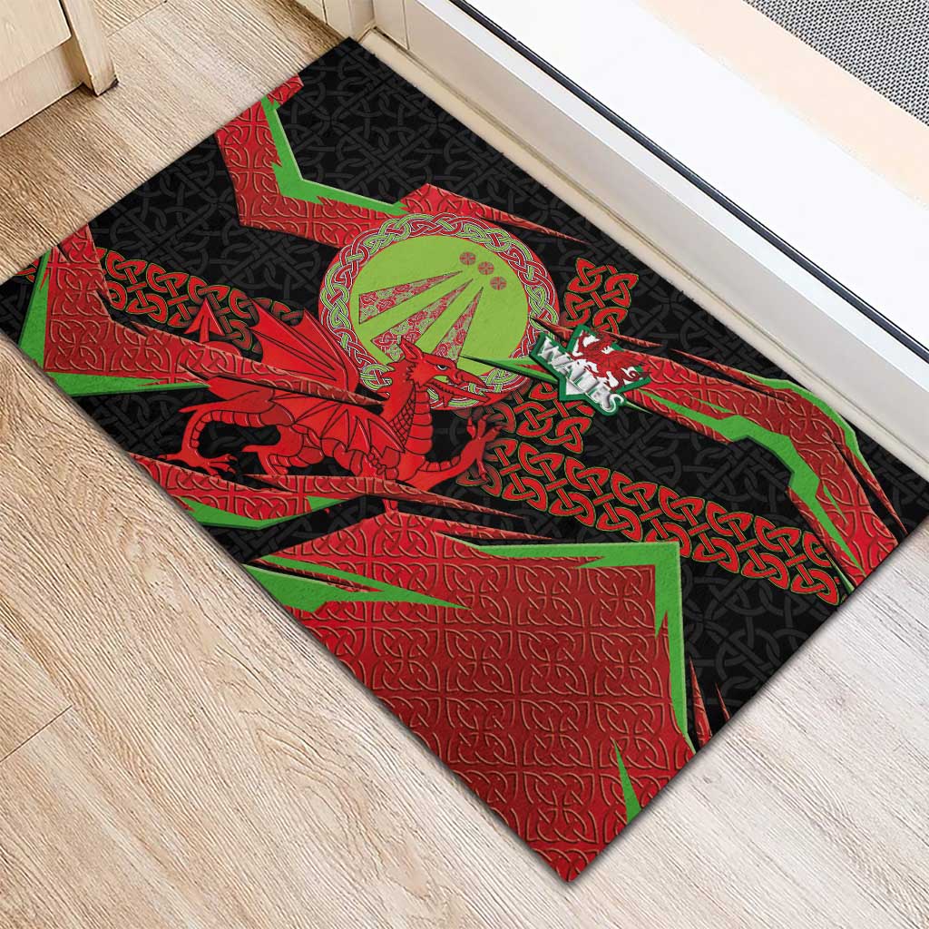 Welsh Celtic-Awen Rubber Doormat Wales Y Ddraig Goch with Celtic Knot Sporty - Wonder Print Shop