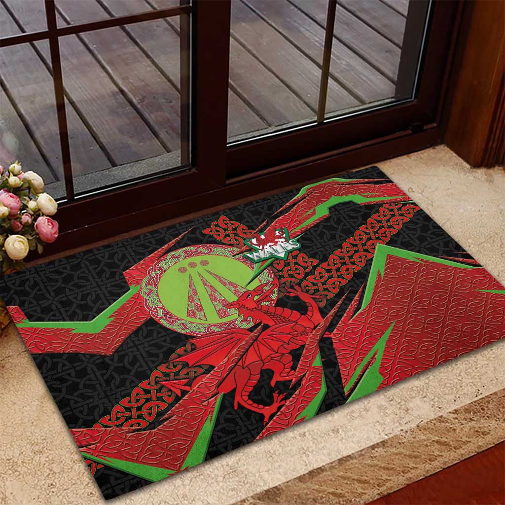Welsh Celtic-Awen Rubber Doormat Wales Y Ddraig Goch with Celtic Knot Sporty - Wonder Print Shop