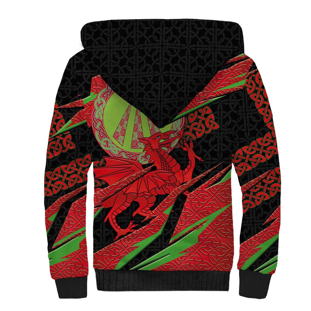 Welsh Celtic-Awen Sherpa Hoodie Wales Y Ddraig Goch with Celtic Knot Sporty - Wonder Print Shop