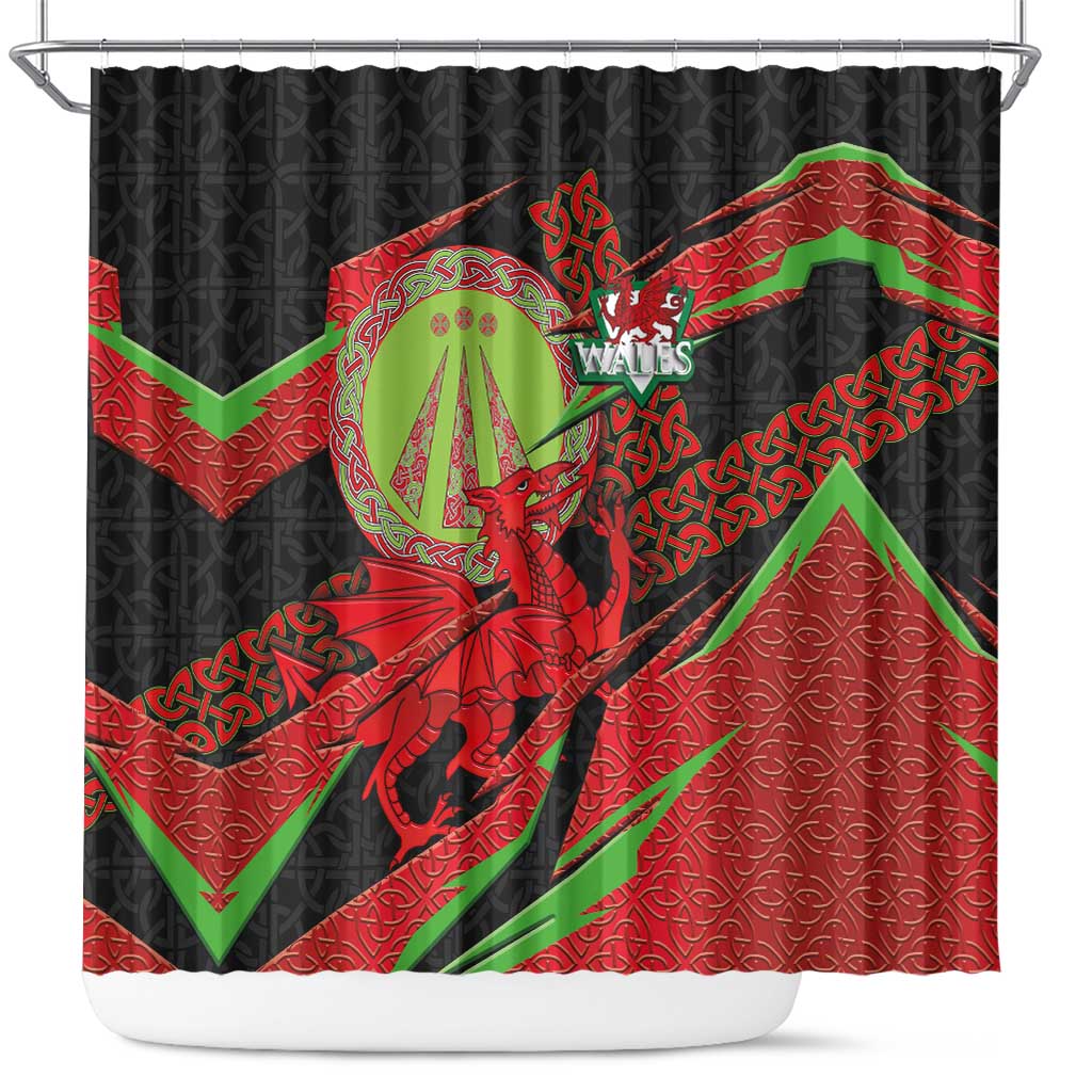 Welsh Celtic-Awen Shower Curtain Wales Y Ddraig Goch with Celtic Knot Sporty - Wonder Print Shop