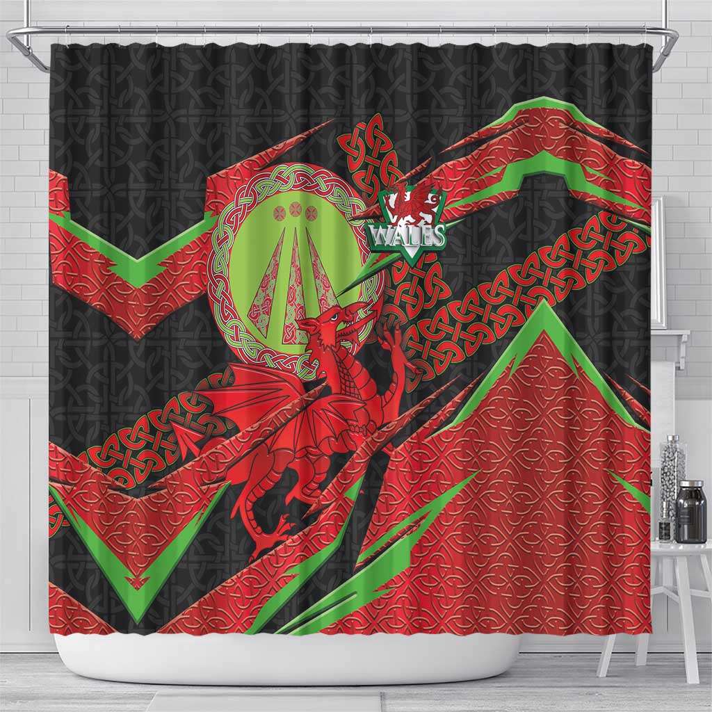 Welsh Celtic-Awen Shower Curtain Wales Y Ddraig Goch with Celtic Knot Sporty - Wonder Print Shop