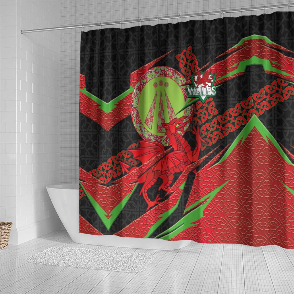 Welsh Celtic-Awen Shower Curtain Wales Y Ddraig Goch with Celtic Knot Sporty - Wonder Print Shop