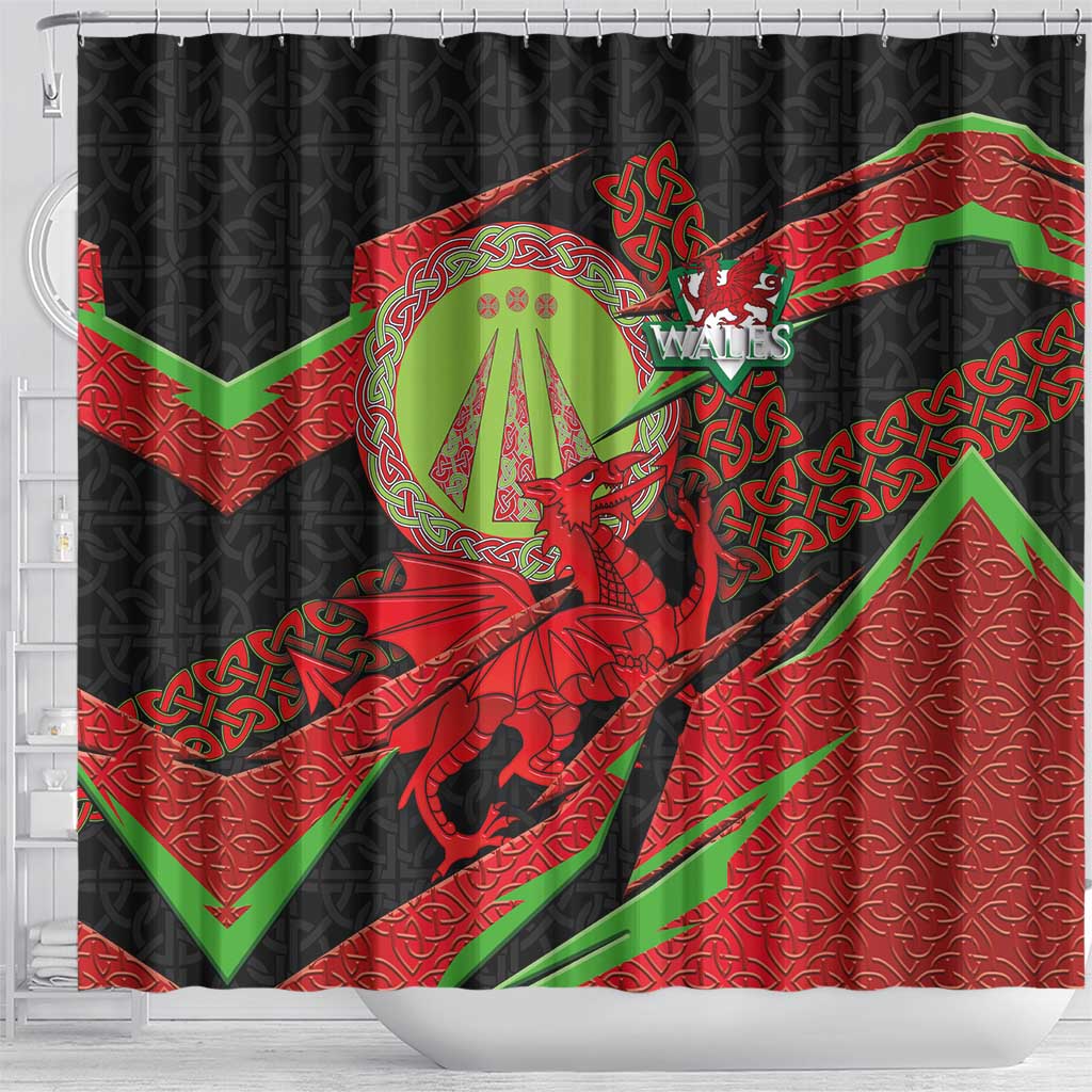 Welsh Celtic-Awen Shower Curtain Wales Y Ddraig Goch with Celtic Knot Sporty - Wonder Print Shop