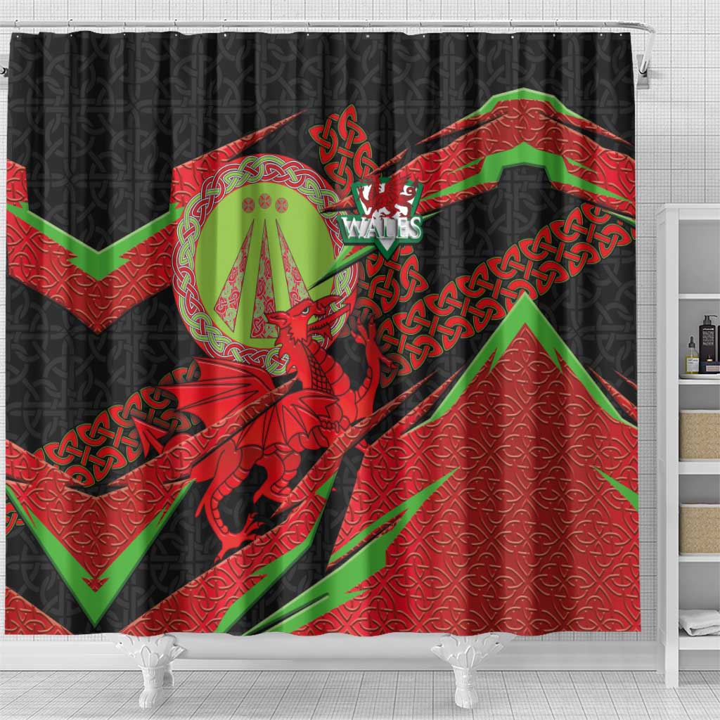 Welsh Celtic-Awen Shower Curtain Wales Y Ddraig Goch with Celtic Knot Sporty - Wonder Print Shop