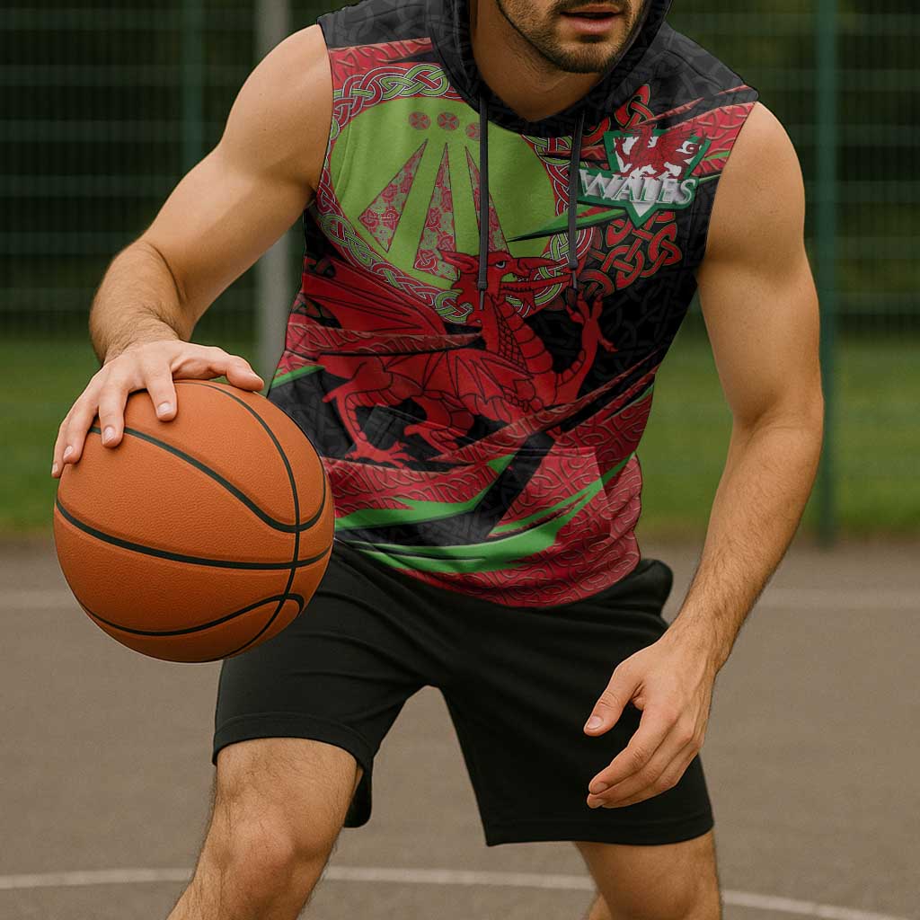Welsh Celtic-Awen Sleeveless Hoodie Wales Y Ddraig Goch with Celtic Knot Sporty - Wonder Print Shop