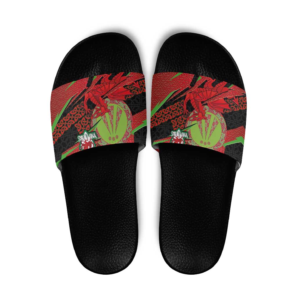 Welsh Celtic-Awen Slide Sandals Wales Y Ddraig Goch with Celtic Knot Sporty - Wonder Print Shop