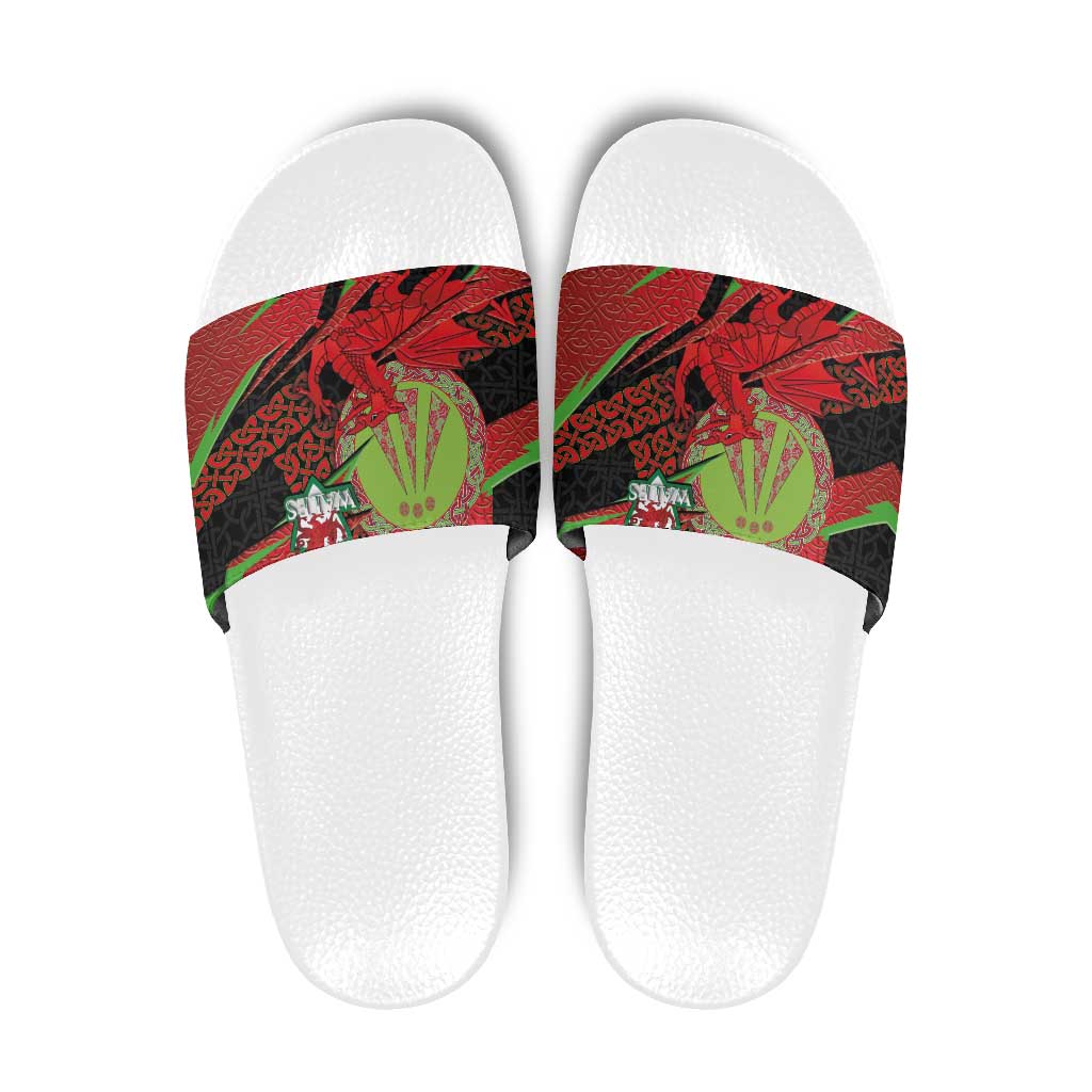 Welsh Celtic-Awen Slide Sandals Wales Y Ddraig Goch with Celtic Knot Sporty - Wonder Print Shop