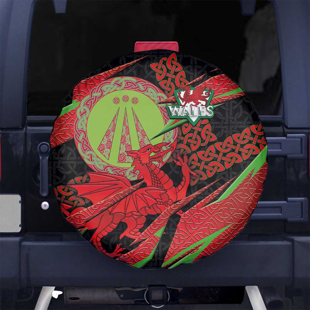 Welsh Celtic-Awen Spare Tire Cover Wales Y Ddraig Goch with Celtic Knot Sporty - Wonder Print Shop