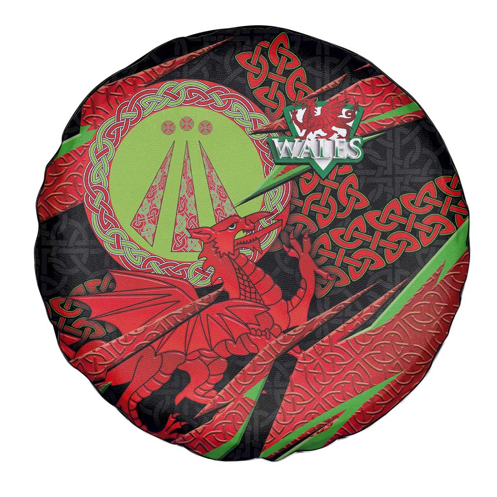 Welsh Celtic-Awen Spare Tire Cover Wales Y Ddraig Goch with Celtic Knot Sporty - Wonder Print Shop