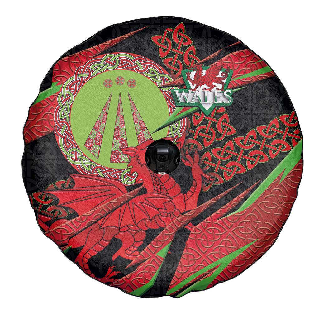 Welsh Celtic-Awen Spare Tire Cover Wales Y Ddraig Goch with Celtic Knot Sporty - Wonder Print Shop