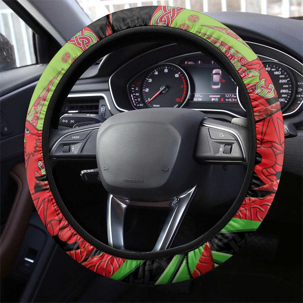 Welsh Celtic-Awen Steering Wheel Cover Wales Y Ddraig Goch with Celtic Knot Sporty - Wonder Print Shop