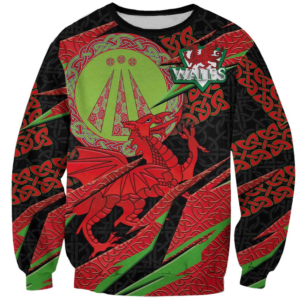 Welsh Celtic-Awen Sweatshirt Wales Y Ddraig Goch with Celtic Knot Sporty - Wonder Print Shop