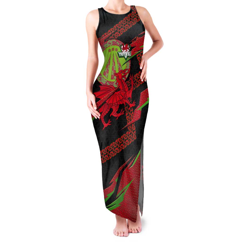 Welsh Celtic-Awen Tank Maxi Dress Wales Y Ddraig Goch with Celtic Knot Sporty - Wonder Print Shop