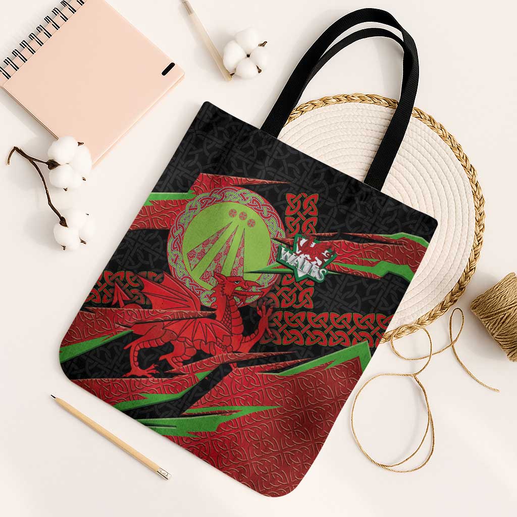 Welsh Celtic-Awen Tote Bag Wales Y Ddraig Goch with Celtic Knot Sporty - Wonder Print Shop