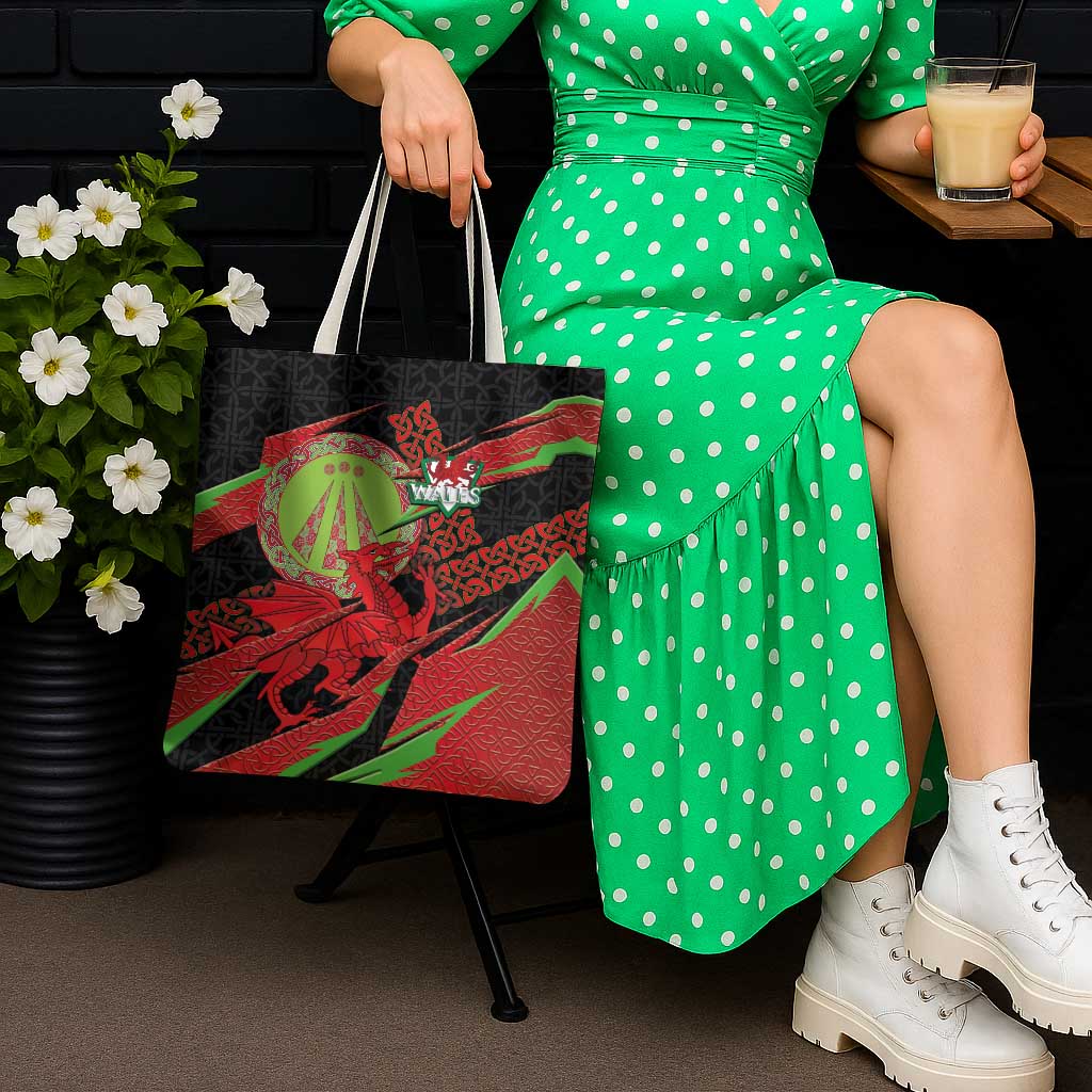 Welsh Celtic-Awen Tote Bag Wales Y Ddraig Goch with Celtic Knot Sporty - Wonder Print Shop