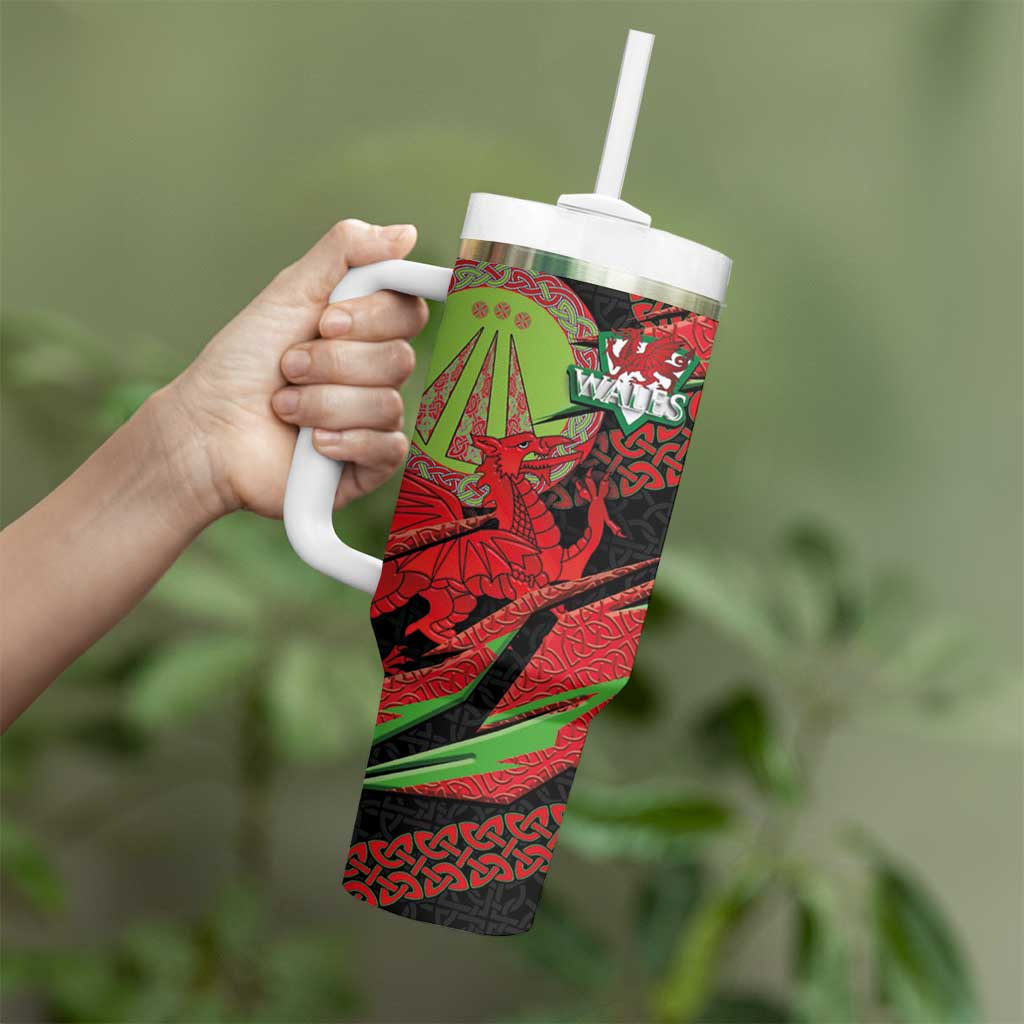 Welsh Celtic-Awen Tumbler With Handle Wales Y Ddraig Goch with Celtic Knot Sporty - Wonder Print Shop