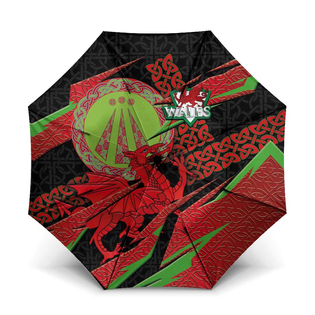 Welsh Celtic-Awen Umbrella Wales Y Ddraig Goch with Celtic Knot Sporty - Wonder Print Shop