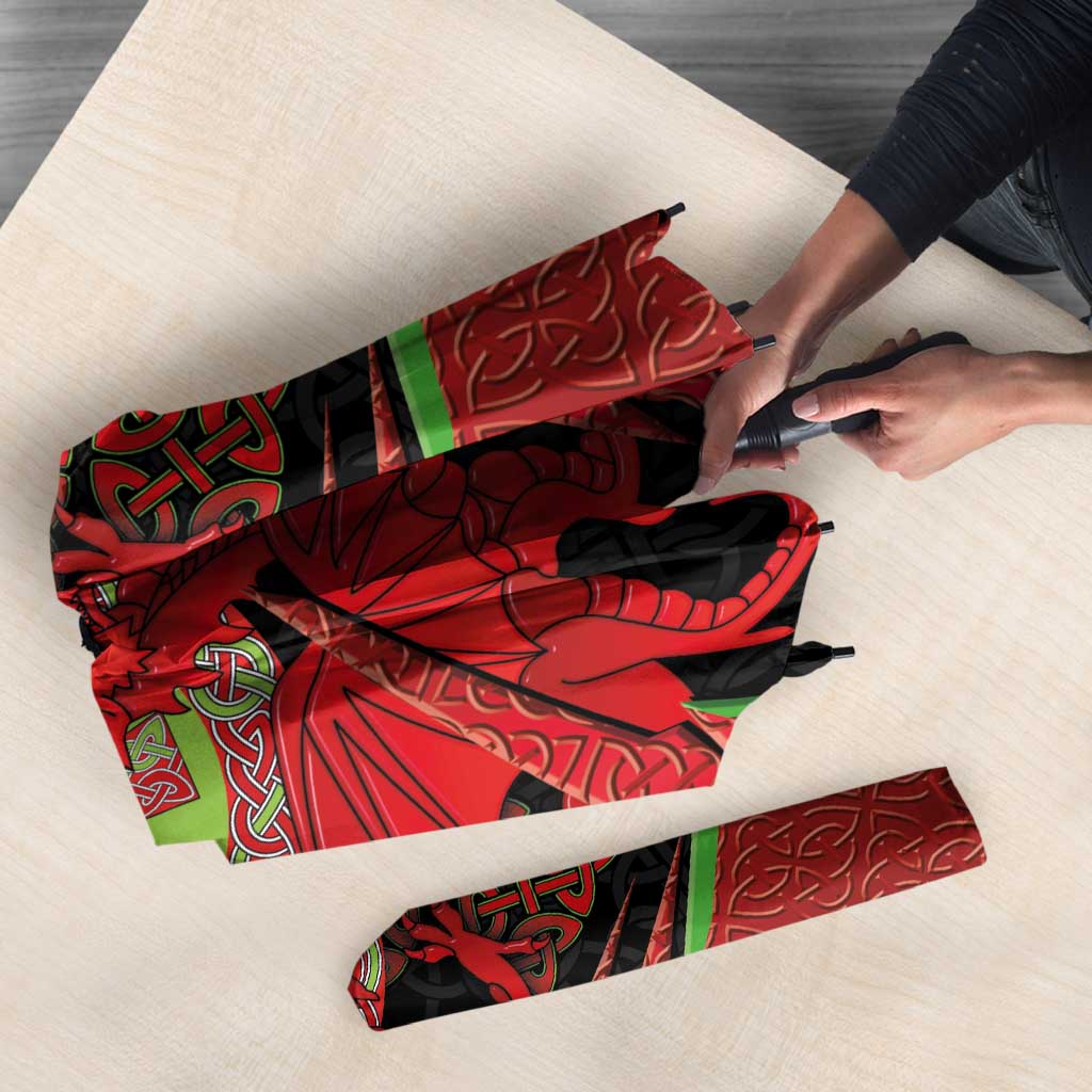Welsh Celtic-Awen Umbrella Wales Y Ddraig Goch with Celtic Knot Sporty - Wonder Print Shop