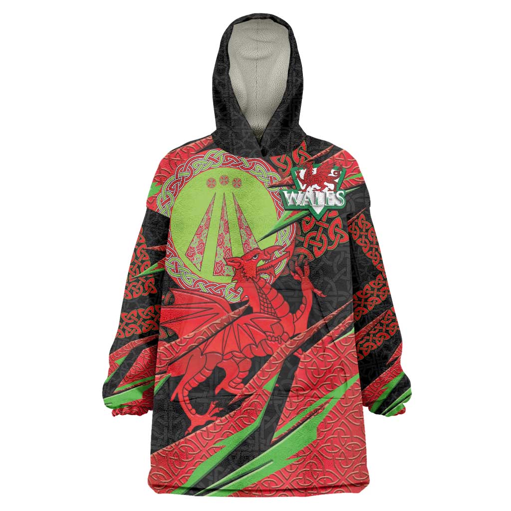 Welsh Celtic-Awen Wearable Blanket Hoodie Wales Y Ddraig Goch with Celtic Knot Sporty - Wonder Print Shop
