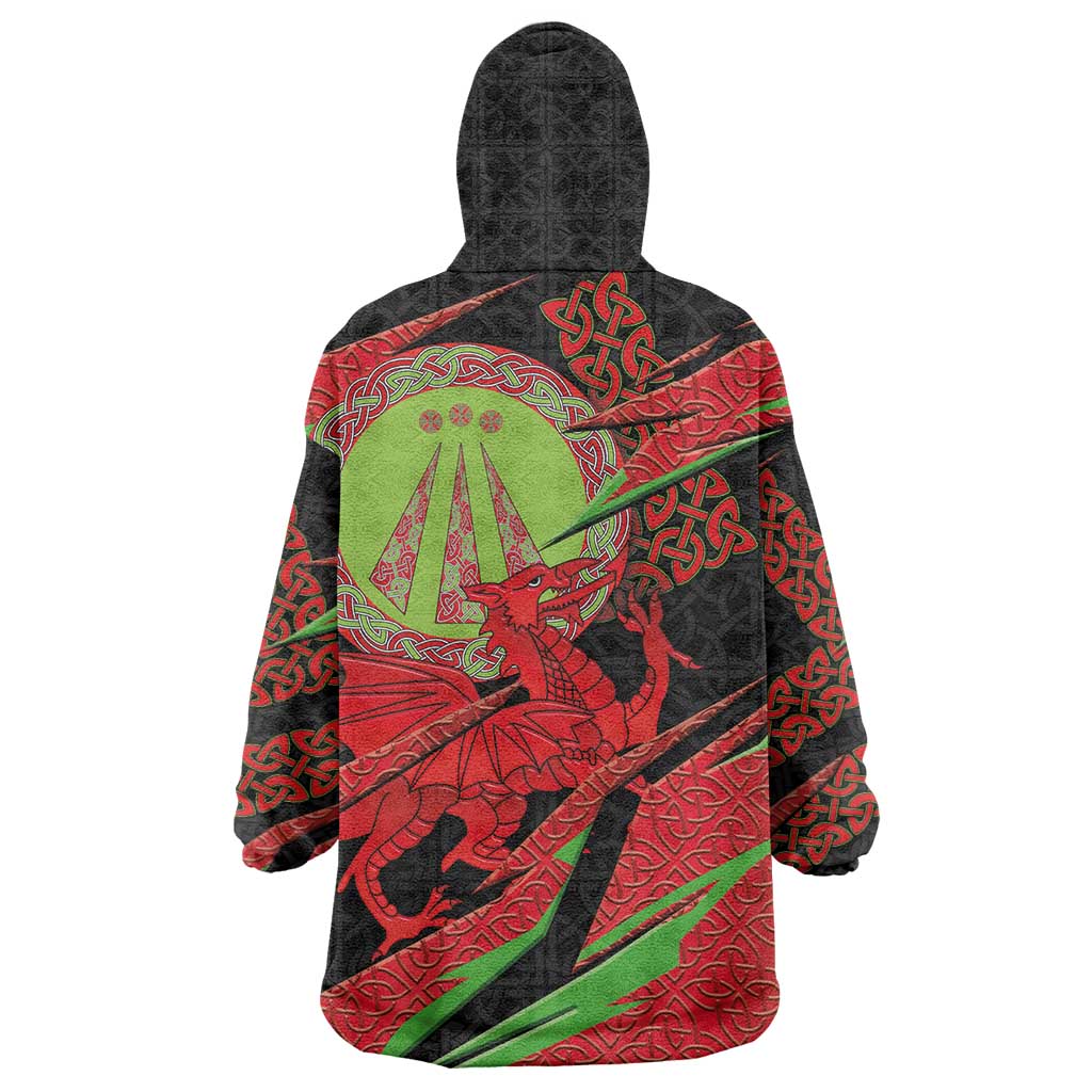 Welsh Celtic-Awen Wearable Blanket Hoodie Wales Y Ddraig Goch with Celtic Knot Sporty - Wonder Print Shop