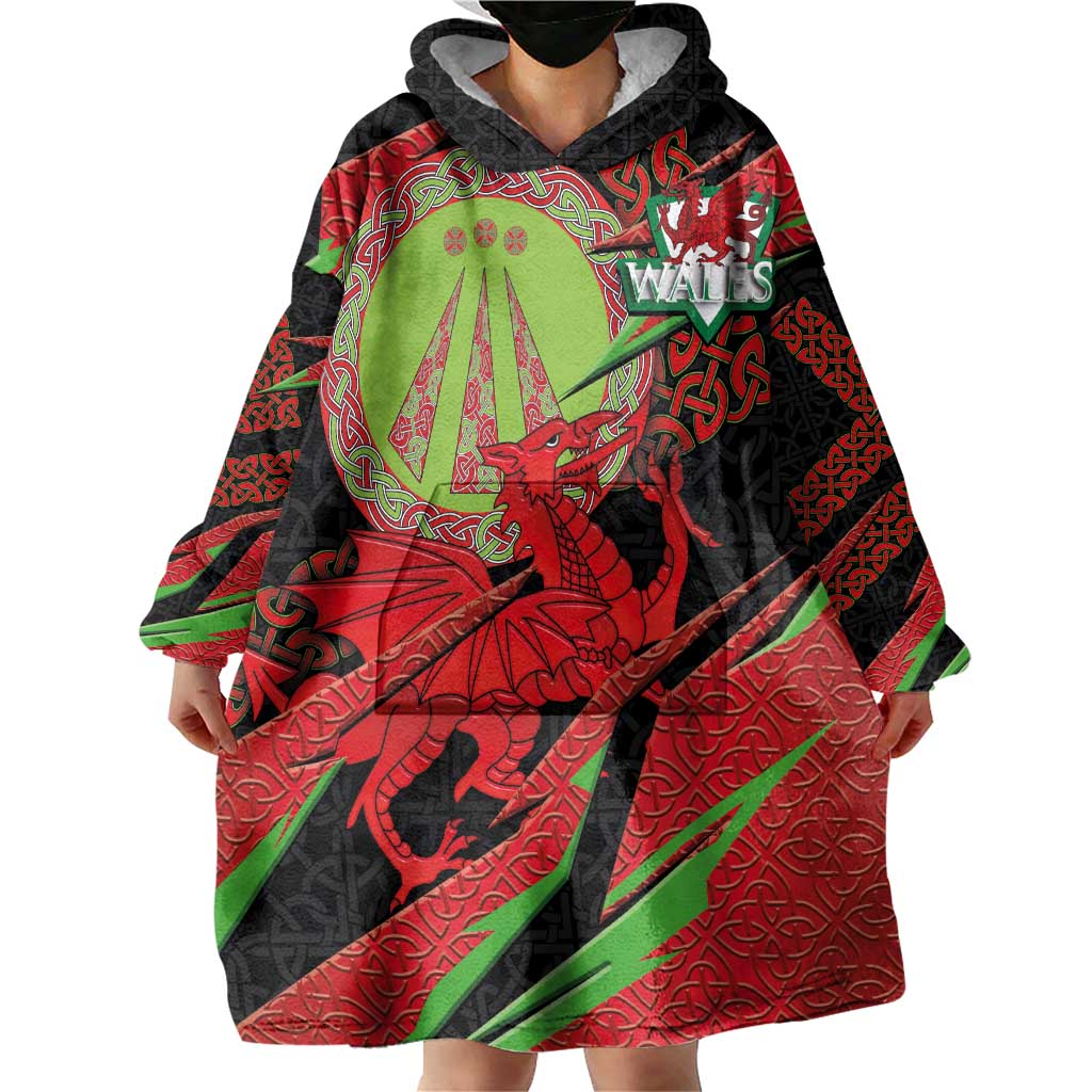 Welsh Celtic-Awen Wearable Blanket Hoodie Wales Y Ddraig Goch with Celtic Knot Sporty - Wonder Print Shop